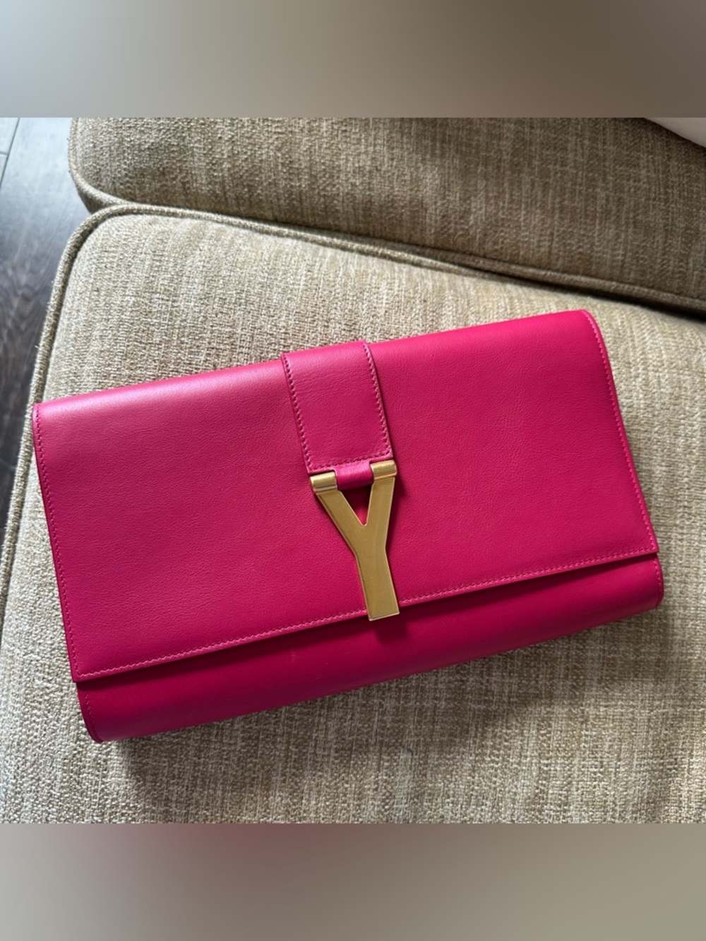Saint Laurent Fuchsia Pink Leather Classic Y Ligne Clutch